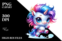 Jumping Baby Unicorn with Floral Wreath PNG Product Image 2