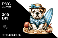 Bulldog in Sand and Surf, Watercolor Clipart Product Image 2
