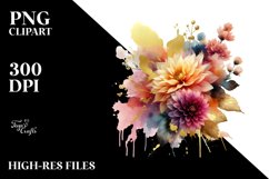 bouquet of Dahlia with Gold Foil Splashes | Clipart Product Image 1