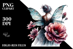 Watercolor Gothic Fairy on Flower, PNG Product Image 2