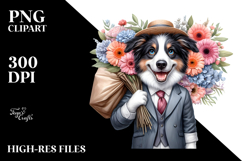 Watercolor Border Collie Flower Bouquet caricature-like Product Image 2