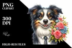 Watercolor Border Collie Flower Bouquet caricature-like Product Image 3