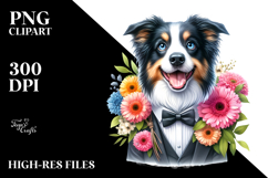 Watercolor Border Collie Flower Bouquet caricature-like Product Image 2