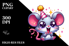 Exaggerated Cartoon Mouse with Party Hat PNG Product Image 2