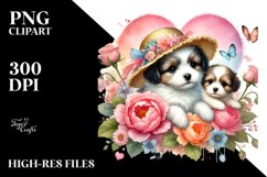 Baby Dog Sitting on Flower Heart PNG Product Image 2