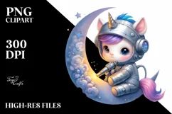 Pastel Baby Unicorn Moon Clipart Product Image 1