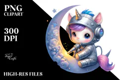 Pastel Baby Unicorn Moon Clipart Product Image 2