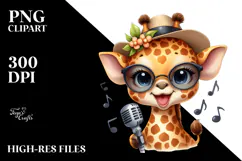 Energetic Baby Giraffe with Hat, Vibrant PNG Product Image 2