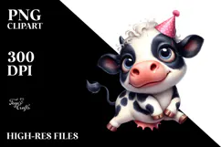 Funny Holstein Cow in Party Hat, Transparent PNG Product Image 2