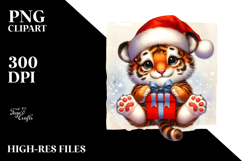 Cute Retro Baby Tiger with Santa Hat PNG Product Image 2