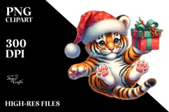 Cute Retro Baby Tiger with Santa Hat PNG Product Image 2