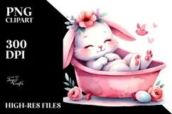 Colorful Bunny Cuddling Bathtub PNG Product Image 2