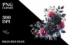Vibrant Floral Frame with Black Roses PNG Product Image 3