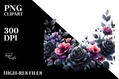 Floral Frame with Black Roses PNG Product Image 2