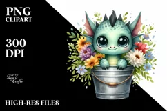 Cute Baby Dragon with Wood Bucket Product Image 3