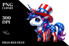 Patriotic Unicorn with Retro Clothes PNG Product Image 2