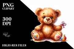Colorful Watercolor Sewn Bear | Clipart Product Image 1