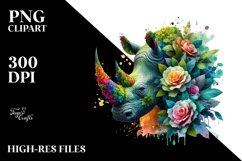 Vibrant Watercolor Rhino, Transparent PNG Product Image 1