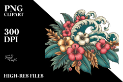 Vintage Tropical Flower Waves Clipart, 20 oz Tumbler Product Image 2