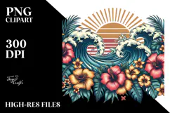 Vintage Tropical Flowers, T-Shirt Vector PNG Product Image 2