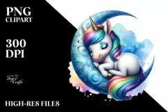 Baby Unicorn Napping on Moon, Magical PNG Product Image 3