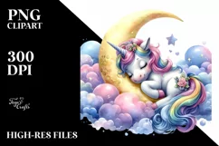 Baby Unicorn Napping on Moon, Magical PNG Product Image 3