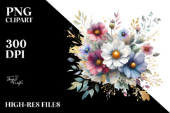 Abstract Wild Flowers with Gold Inserts, Watercolor PNG Product Image 2