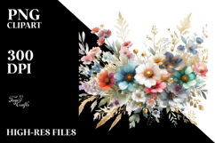 Abstract Wild Flowers with Gold Inserts, Watercolor PNG Product Image 2