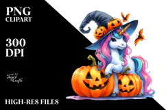 Halloween Unicorn Drawing, Watercolor Clipart Product Image 2
