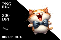 Silly Cartoon Cat with Bow Tie PNG Product Image 2