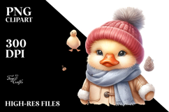 Cute Baby Duck in Winter Clothes PNG Product Image 2