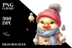Cute Baby Duck in Winter Clothes PNG Product Image 2