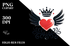 Paintbrush Style Heart with Wings and Crown, PNG Product Image 2