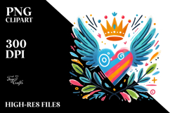 Colorful Heart with Wings and Crown, PNG Product Image 2