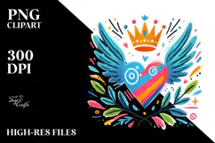 Colorful Heart with Wings and Crown, PNG Product Image 2