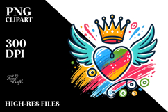 Colorful Heart with Wings and Crown, PNG Product Image 2