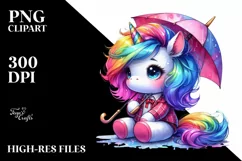 Funny Unicorn with Umbrella, Vibrant PNG Product Image 1