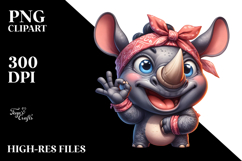 Exaggerated Cartoon Rhino with Bandana PNG Product Image 2