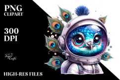 Astronaut Peacock with Punk Look, High Details PNG Product Image 2