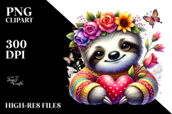 Adorable Sloth Holding Heart, Sepia PNG Product Image 2