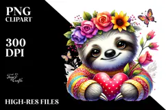 Adorable Sloth Holding Heart, Sepia PNG Product Image 2