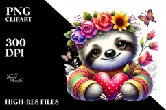 Adorned Baby Sloth Holding Heart PNG Product Image 2