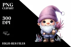 Cute Watercolor Gnome with Heather Clipart Product Image 3