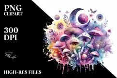 Colorful Watercolor Magical Celestial Astral Mushroom Product Image 3