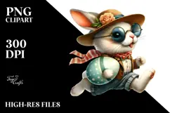 Goofy Bunny with Sunglasses Running with Eggs PNG Product Image 2