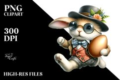 Goofy Bunny with Sunglasses Running with Eggs PNG Product Image 2