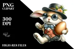 Goofy Bunny with Sunglasses Running with Eggs PNG Product Image 2