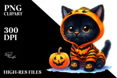 Halloween Black Cat, Watercolor Clipart Product Image 2