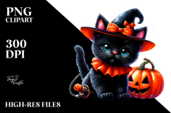 Halloween Black Cat, Watercolor Clipart Product Image 2