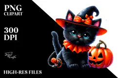 Halloween Black Cat, Watercolor Clipart Product Image 2